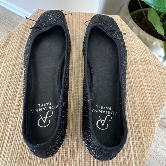 Adrianna Papell Black Sheer Mesh Black Crystal Embellished Ballet Flats Size 8.5 - Picture 9 of 13